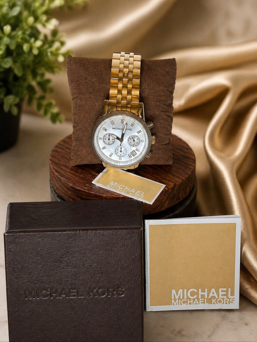 Michael Kors MK5517 Gold Chronograph Mother of Pearl Crystal Watch